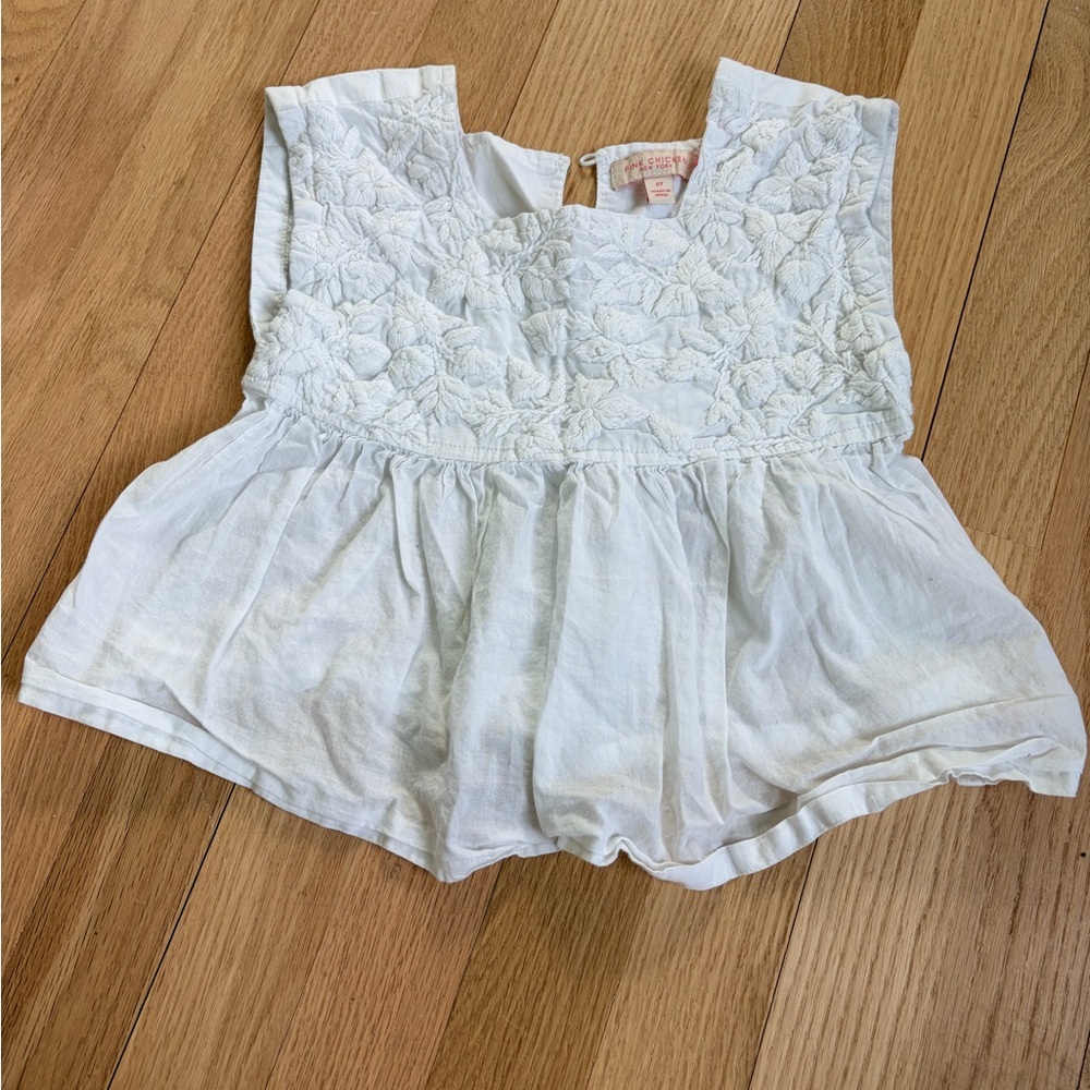 Pink Chicken Girls Size 6 White Embroidered Peplum Top Cotton